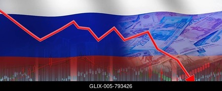 Russian financial crisis on economic graph, economic collapse. Financial fall of the Russian economy on financial graph-stock-foto