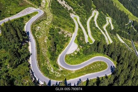 Drone shot, winding road, Silvretta high alpine road, Montafon, Vorarlberg, Austria-stock-foto