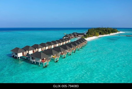 Water bungalows, Summer Island, North Malé Atoll, Maldives-stock-foto