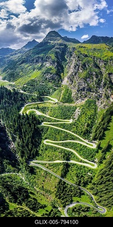 Drone shot, winding road, Silvretta high alpine road, Montafon, Vorarlberg, Austria-stock-foto