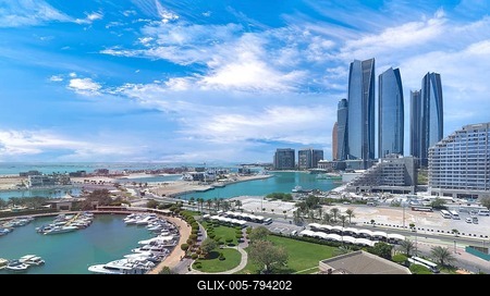 UAE, United Arab Emirates, Abu Dhabi downtown panorama and financial center skyline.-stock-foto