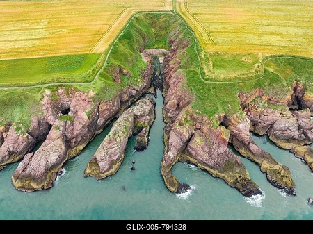 Aerial view of Arbroath Cliffs coastline, County Angus, Scotland, United Kingdom-stock-foto