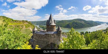 Stahleck Castle Youth Hostel, Stahleck Youth Castle, Bacharach am Rhein, UNESCO World Heritage Cultural Landscape Upper Middle Rhine Valley, World Heritage Site, Rhineland-Palatinate, Germany-stock-foto