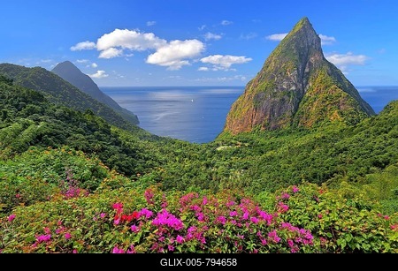 Landscape with the two Pitons, Gros Piton 770m and Petit Piton 743m, Soufriere, St. Lucia, Lesser Antilles, West Indies, Caribbean Islands-stock-foto