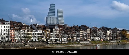Roche Towers and Old Town Kleinbasel, Basel, Switzerland-stock-foto