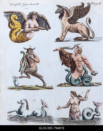 Fabulous animals, hand-colored copper engraving from Friedrich Justin Bertuch Picture book for children, Weimar 1792-stock-foto