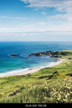 Whitepark Bay, bay with a sandy beach, County Antrim, Northern Ireland, United Kingdom-stock-foto