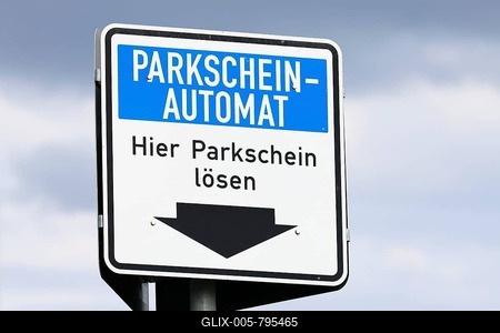 Parking ticket machine sign, Buy parking ticket here, Schleswig-Holstein, Germany-stock-foto