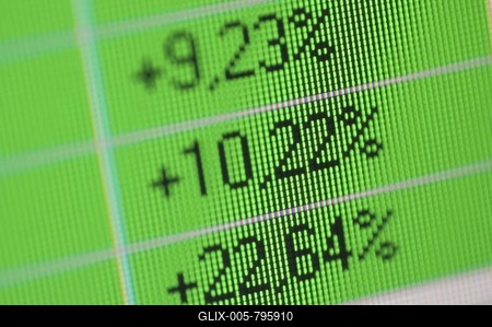 Different procentual gains shown on the screen of the online investor-stock-foto