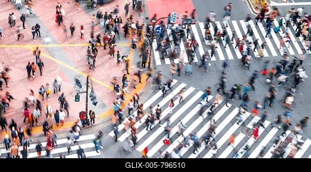 Shibuya crossing, crowds at intersection, many pedestrians cross zebra crossing, blurred, motion, Shibuya, Udagawacho, Tokyo, Japan-stock-foto