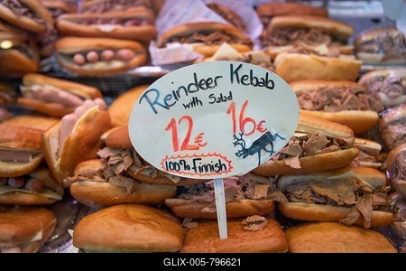 Reindeer Kebab, old market hall Vanha kauppahalli, Helsinki, Finland-stock-foto