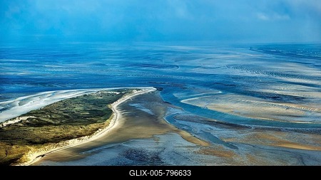 Amrum Odde, aerial view, northern tip near Norddorf, North Frisian island of Amrum, island of Föhr on the horizon, Schleswig-Holstein Wadden Sea National Park, North Sea, Schleswig-Holstein, Germany-stock-foto