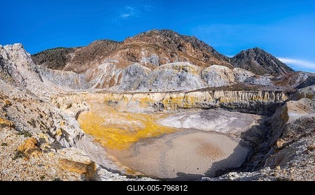 Caldera volcano with pumice fields, yellow coloured sulphur stones, Alexandros crater, Nisyros, Dodecanese, Greece-stock-foto