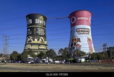 Orlando Towers of the Orlando Power Station, disused coal-fired power station, Soweto, Township, Johannesburg, Gauteng Province, South Africa-stock-foto