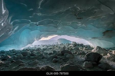 Ice cover in the glacier cave, Zinal Glacier, Zinal, Val d' Anniviers, Valais, Switzerland-stock-foto