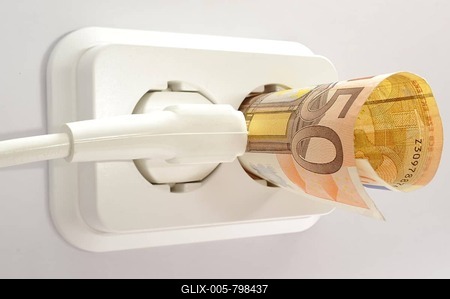 Bill sticking in an outlet, symbolic image for energy costs-stock-foto