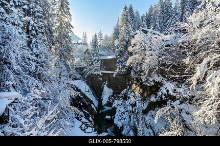 Snow-covered waterfall of the Gasteiner Ache, Bad Gastein, Gastein Valley, Hohe Tauern National Park, Salzburg Province, Austria-stock-foto