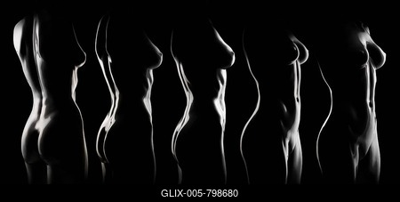 Silhouettes of nude female mannequins, different perspectives, composite image-stock-foto