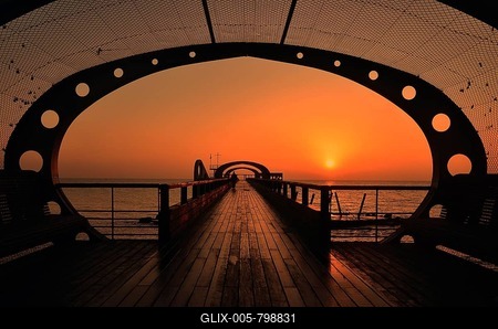 Sunrise, pier, Kellenhusen, Baltic Sea, Schleswig-Holstein, Germany-stock-foto