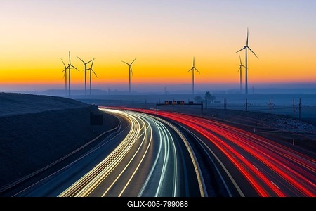 Motorway A8 with wind farm, Baden-Württemberg, Germany-stock-foto
