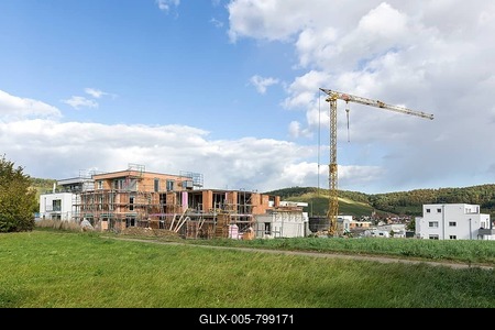 Residential construction, new construction, new construction area, modern houses, construction work, single-family houses, construction crane, Korb, Baden-Württemberg, Germany-stock-foto