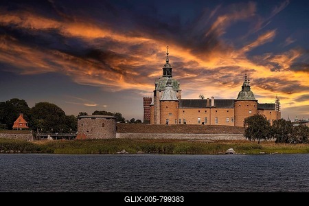 Renaissance Kalmar Castle, Kalmar slott at sunset, Kalmar, Småland, Kalmarsund, Baltic Sea, Sweden-stock-foto
