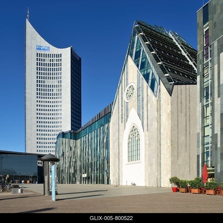 City highrise, University high-rise buildings Augusteum and Paulinum, University of Leipzig, Saxony, Germany-stock-foto