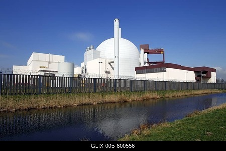 Brokdorf Nuclear Power Plant, Brokdorf, Wilstermarsch, Steinburg, Elbmarschen marshland, Schleswig-Holstein, Germany, Europe-stock-foto