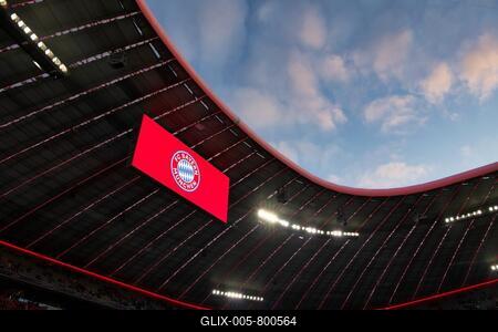 Overview, DFB Cup, evening sky, clouds over the Allianz Arena, scoreboard with logo FC Bayern Munich, FCB, Munich, Bavaria, Germany-stock-foto