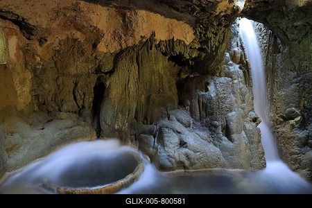 Grotto beneath the old mill in Krka Falls National Park, Croatia, Europe-stock-foto