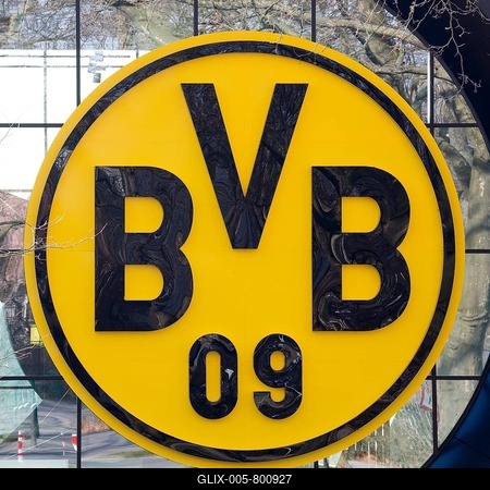 BVB Logo, Signal Iduna Park, Dortmund, Ruhr area, North Rhine-Westphalia, Germany-stock-foto