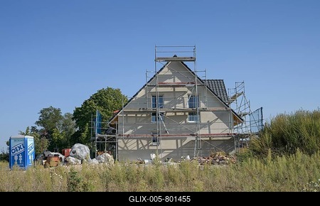 Construction site, new build detached house, Am Rüggen Ost development area, Melchow am Rügen, Brandenburg, Germany-stock-foto