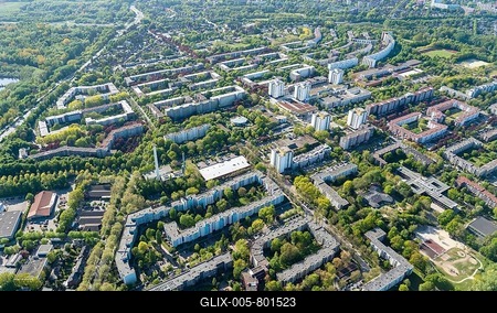 Aerial view of the Mümmelmannsberg housing estate, apartment building, block of flats, apartment building, housing estate, green, trees, roof, roofs, Billstedt, Hamburg, Germany-stock-foto