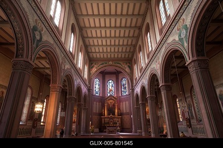 Chancel and wooden ceiling of the Saints Peter and Paul Church, built in 1844-1849, Lahr, Baden-Württemberg, Germany-stock-foto
