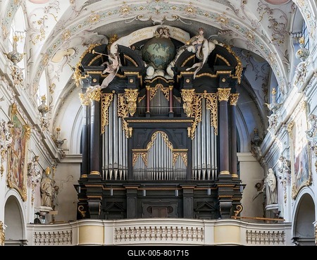 Organ, St. Emmeram's Abbey, Thurn and Taxis, palace, rococo, Regensburg, Upper Palatinate, Bavaria, Germany-stock-foto