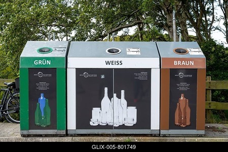 Container for used glass, sorted by colour, Norderney, East Frisian Island, East Frisia, Lower Saxony, Germany-stock-foto