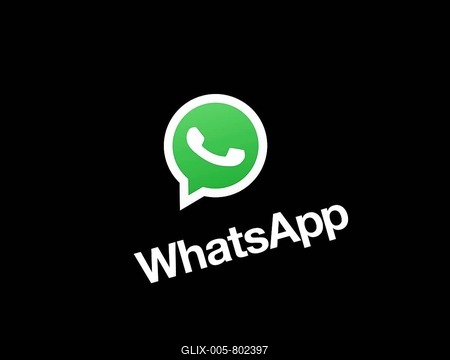 WhatsApp ColorWithName, rotated, black background, logo, brand name-stock-foto