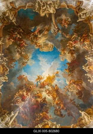 Ceiling frescos, Palace of Versailles, UNESCO World Heritage Site, Yvelines, Region Ile-de-France, France-stock-foto