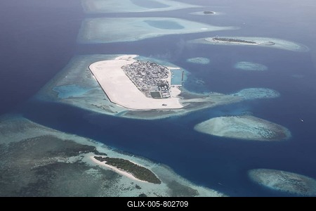 Aerial view, atolls of the Maldives on the flight from Male to the Noonu Atoll, Indian Ocean-stock-foto