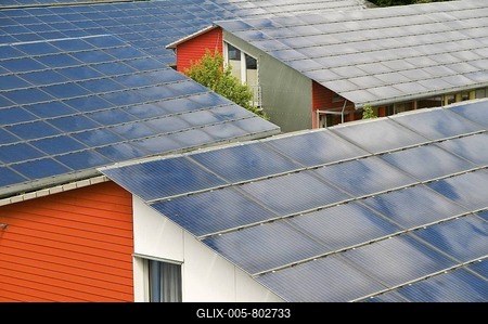 Solar roofs of the Solarsiedlung solar settlement, Vauban, Freiburg, Baden-Wuerttemberg, Germany, Europe-stock-foto