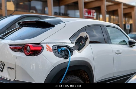 Electric car standing at the charging station, Berlin, Germany-stock-foto