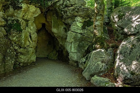 Entrance to the Venus Grotto, Schlosspark palace gardens, Schloss Linderhof Palace, Upper Bavaria, Bavaria, Germany-stock-foto