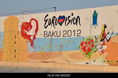 Advertising for the Eurovision Song Contest which is being held for the first time in Azerbaijan, 26th May 2012, in downtown Baku, Azerbaijan, Caucasus, Middle East, Asia-stock-foto