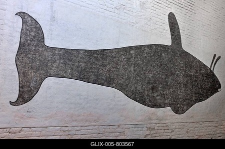 Mural painting of a 7.30 m killer whale which beached near Greifswald in 1545, inside St. Marienkirche church, Brueggstrasse street 35, Greifswald, Mecklenburg-Western Pomerania, Germany, Europe-stock-foto