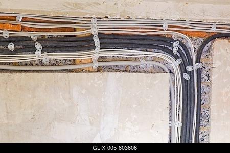 Electric cables laid under plaster in a cable canal in an old building, Stuttgart, Baden-Wuerttemberg, Germany, Europe-stock-foto