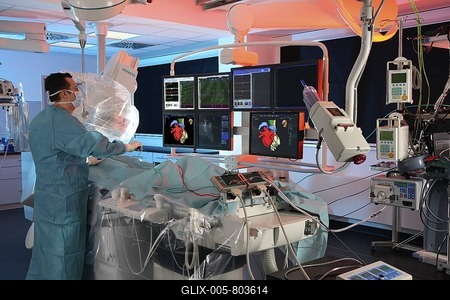 Electrophysiological cardiac catheterization, EPU, for cardiac arrhythmia, in a hospital in Germany, Europe-stock-foto