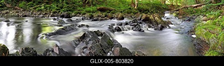 Panoramic view, stream in the low mountain range, Ulmbach near Greifenstein, Westerwald region, Hesse, Germany, Europe-stock-foto