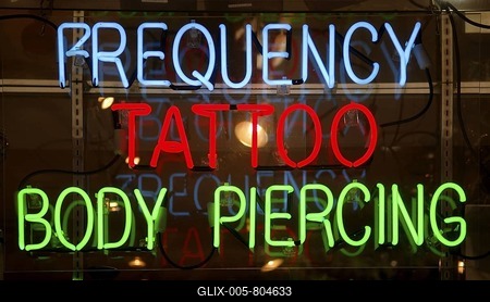 Neon advertising for tattoos, New York City, USA-stock-foto
