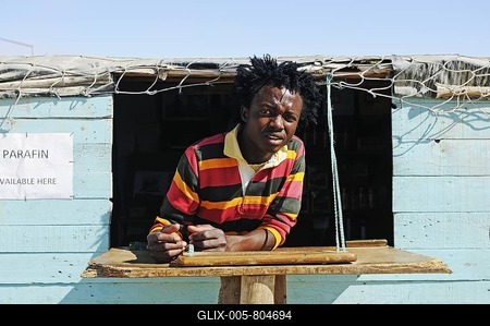 Vendor in the VIP Market shop in the Mondesa township, Swakopmund town, Namibia, Africa-stock-foto