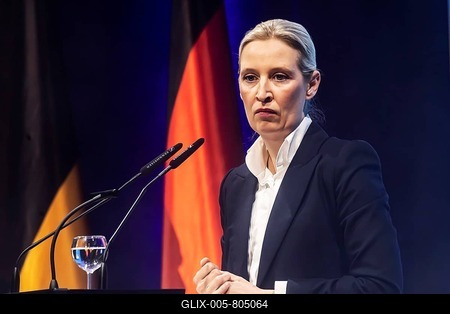 Alice Weidel, co-chair of the parliamentary group of the right-wing populist and far-right Alternative for Germany AfD party. Federal spokesperson for the party. Campaign rally for the state election in Baden-Württemberg of the AfD party in the Congress Center Pforzheim CCP. Pforzheim, Baden-Württemberg, Germany-stock-foto